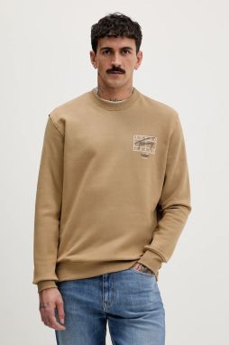 Bavlnená mikina Tommy Jeans hnedá farba, s potlačou, DM0DM22366