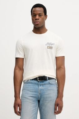Bavlnené tričko Tommy Hilfiger pánske, béžová farba, s potlačou, MW0MW41471