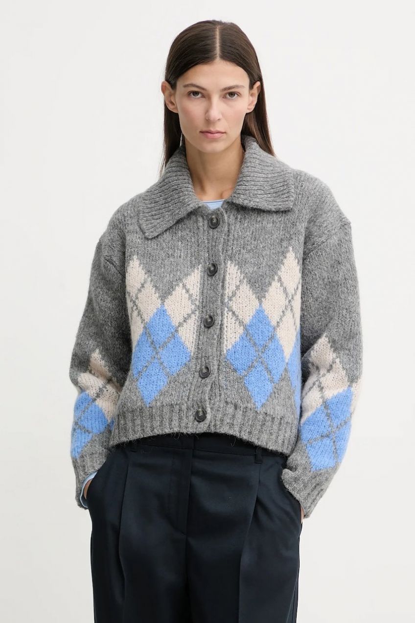 Kardigan s prímesou vlny Marc O'Polo šedá farba, hrejivý, 5000007512