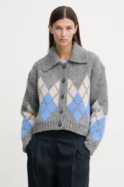 Kardigan s prímesou vlny Marc O'Polo šedá farba, hrejivý, 5000007512