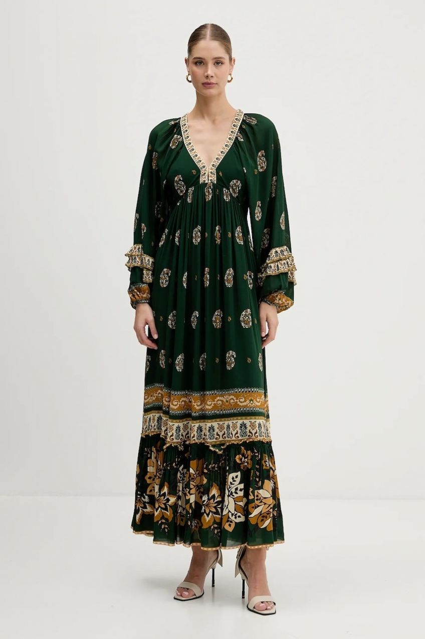 Šaty Farm Rio zelená farba, maxi, áčkový strih, 351135