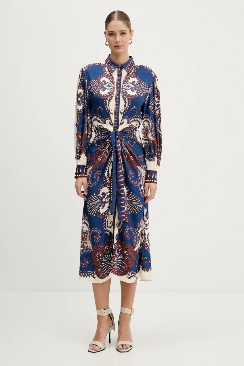 Šaty Farm Rio modrá farba, midi, áčkový strih, 344129