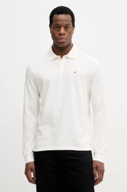 Bavlnené tričko s dlhým rukávom Calvin Klein Jeans béžová farba, jednofarebné, LV04RE201G