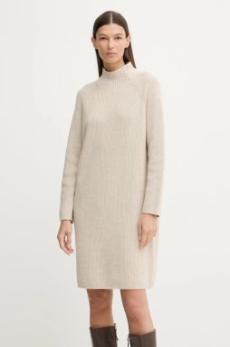 Šaty s prímesou vlny Marc O'Polo béžová farba, mini, rovný strih, 600605967001