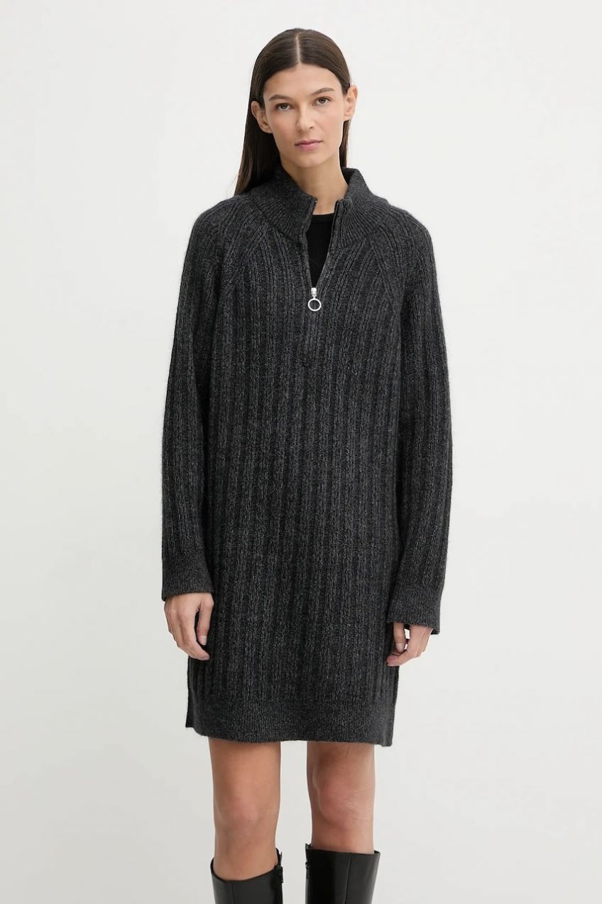 Šaty s prímesou vlny Marc O'Polo šedá farba, mini, rovný strih, 5000007477