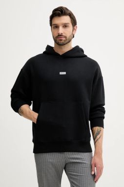 Bavlnená mikina Hugo Blue čierna farba, s kapucňou, s potlačou, 50510724