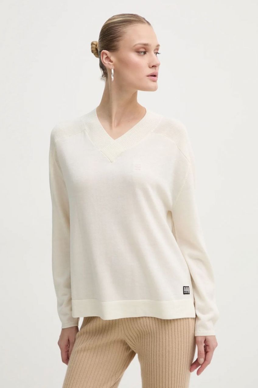 Vlnený sveter G-Star dámsky, béžová farba, tenký, D25225-D847