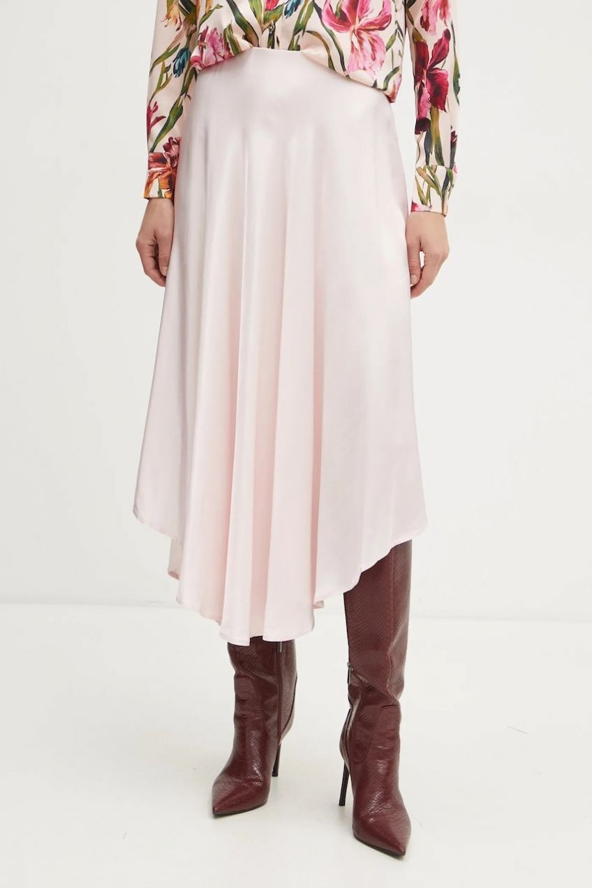 Sukňa Guess VENUSTA ružová farba, midi, áčkový strih, W5RD58 WGY20