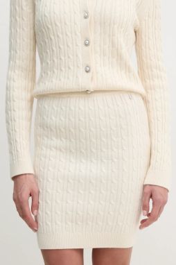 Sukňa s prímesou vlny Guess SIENNA béžová farba, mini, rovný strih, W5RD0L Z37L1