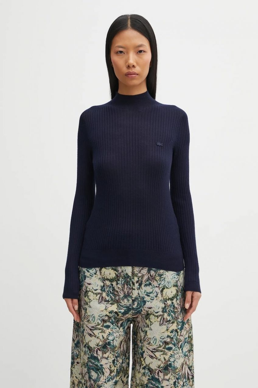 Vlnený sveter Lacoste zelená farba, ľahký, s polorolákom, AF4189