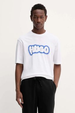Bavlnené tričko Hugo Blue pánske, biela farba, s potlačou, 50549155