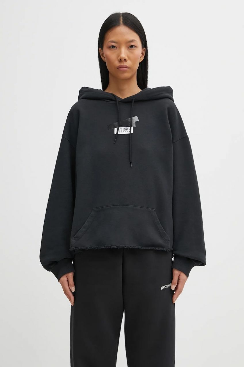 Bavlnená mikina MM6 Maison Margiela čierna farba, s kapucňou, jednofarebná, S62GU0142.M25024.899