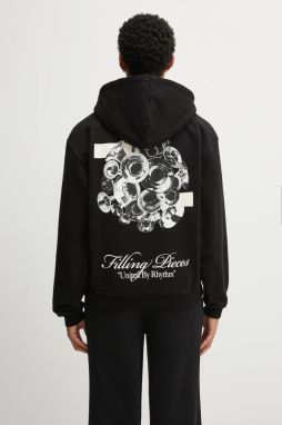 Bavlnená mikina Filling Pieces Zip Hoodie Bouquet čierna farba, s kapucňou, s potlačou, 422533501122