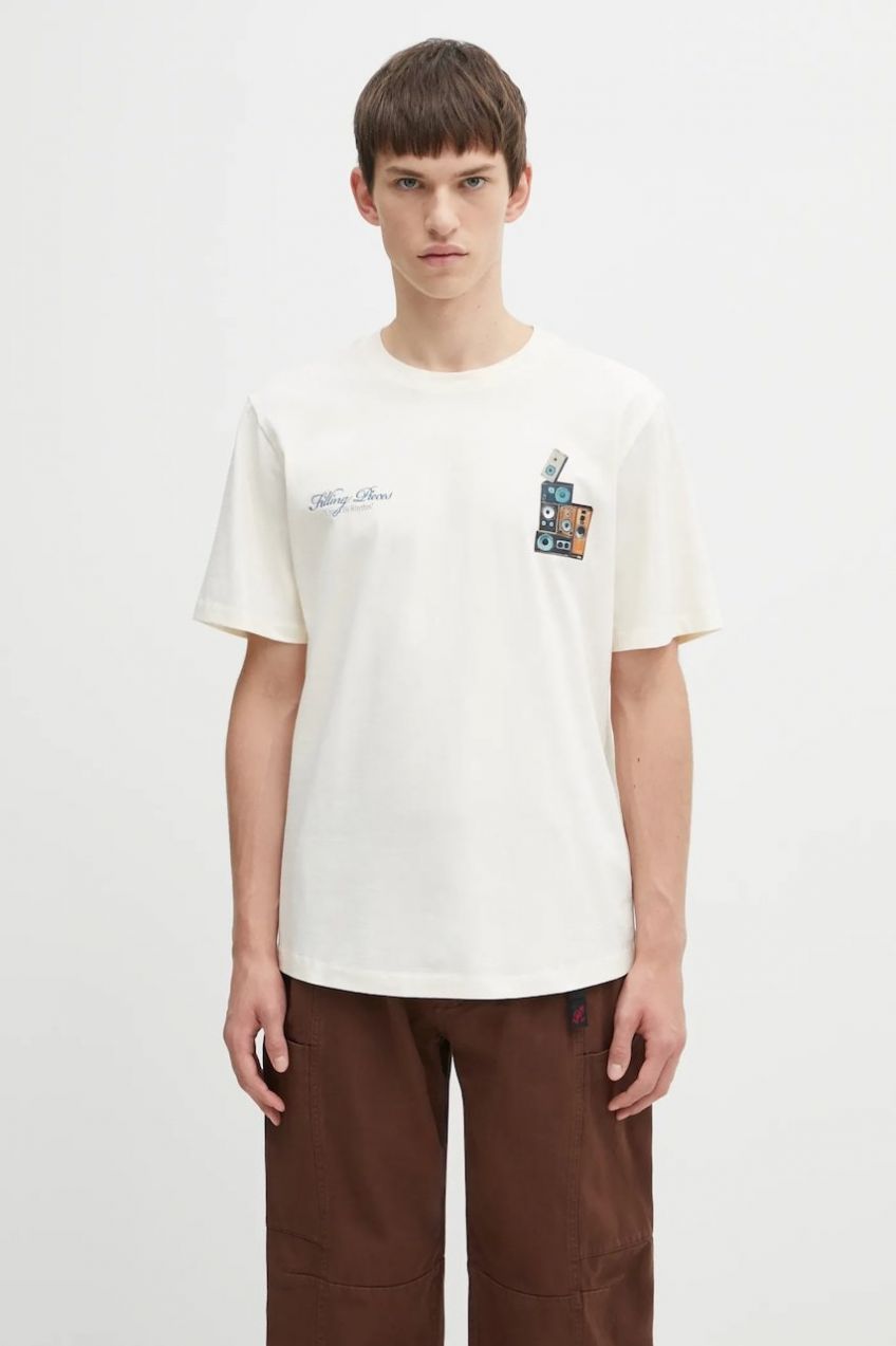 Bavlnené tričko Filling Pieces Speaker Wall pánske, béžová farba, s potlačou, 422520500239