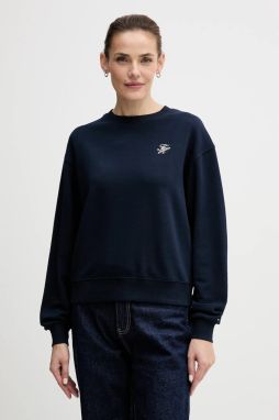 Mikina Tommy Hilfiger tmavomodrá farba, s nášivkou, WW0WW49418