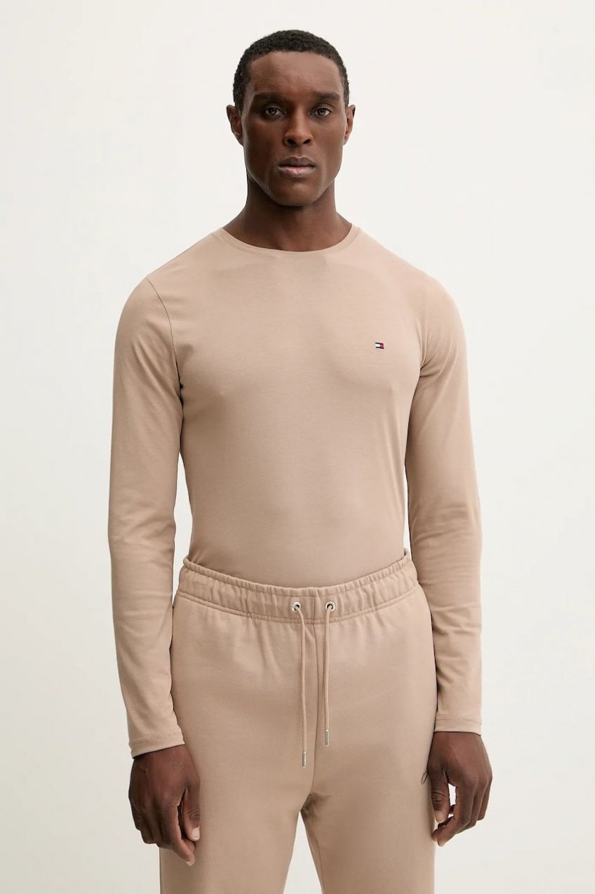 Tričko s dlhým rukávom Tommy Hilfiger zelená farba, jednofarebná