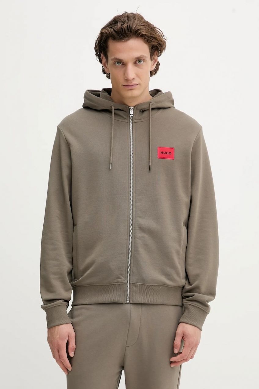 Bavlnená mikina HUGO Daple212 čierna farba, s kapucňou, melanžová, 50447972