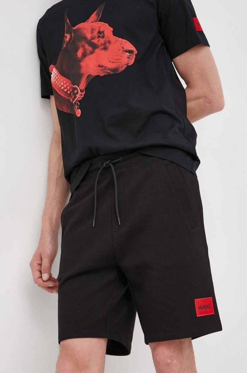 Bavlnené šortky HUGO Diz222 čierna farba,50466196