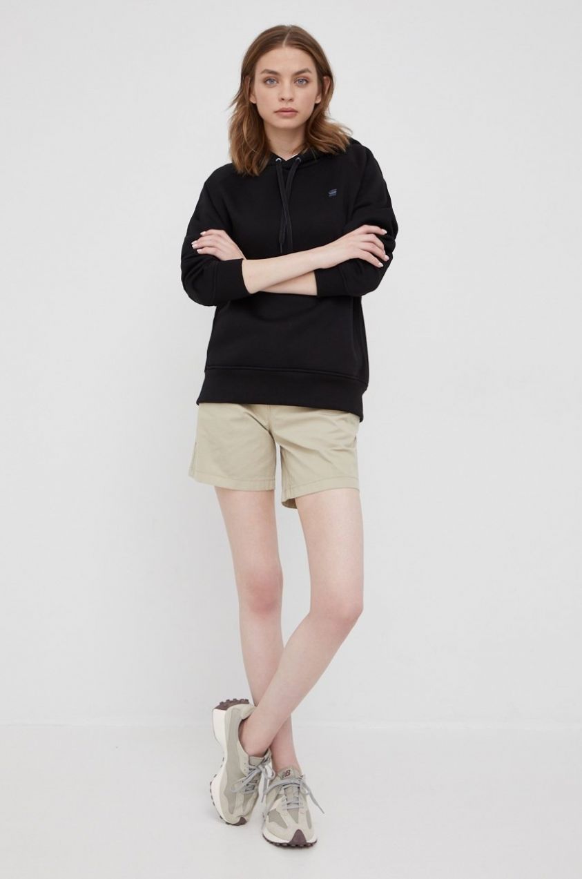 Mikina G-Star Premium core 2.0 dámska, čierna farba, s kapucňou, jednofarebná, D21255-C235,