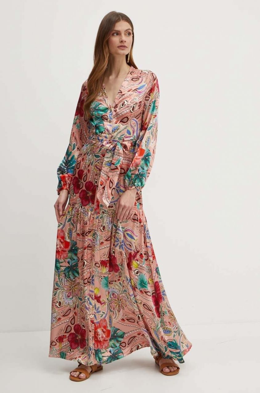 Hodvábne šaty Marciano by Guess oranžová farba, maxi, áčkový strih