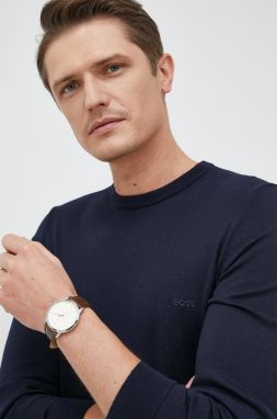 Vlnený sveter BOSS Botto-L pánsky, tmavomodrá farba,