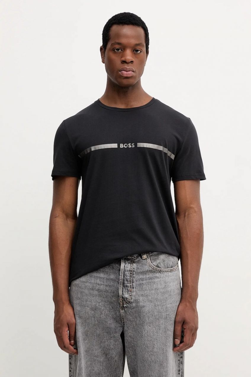 Bavlnené plážové tričko BOSS T-Shirt special tmavomodrá farba, s potlačou