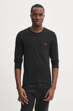 Bavlnené tričko s dlhým rukávom HUGO 3-pak LS-SHIRT RN TRIPLET čierna farba, s potlačou, 50492631