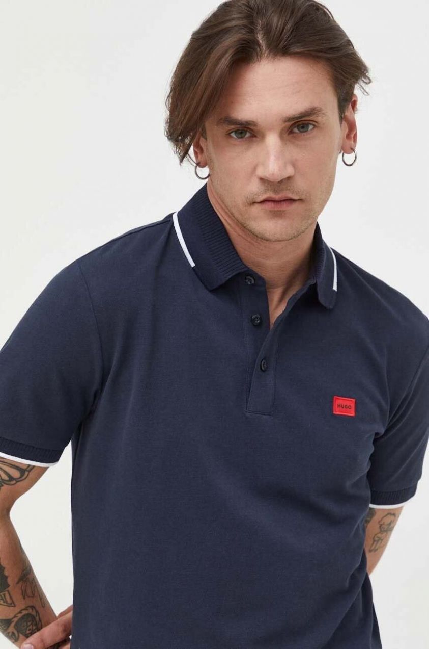 Bavlnené polo tričko HUGO Deresino232 tmavomodrá farba, jednofarebné, 50490775