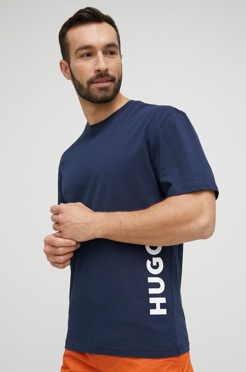 Plážové tričko HUGO T-SHIRT RN RELAXED tmavomodrá farba,s potlačou,50493727