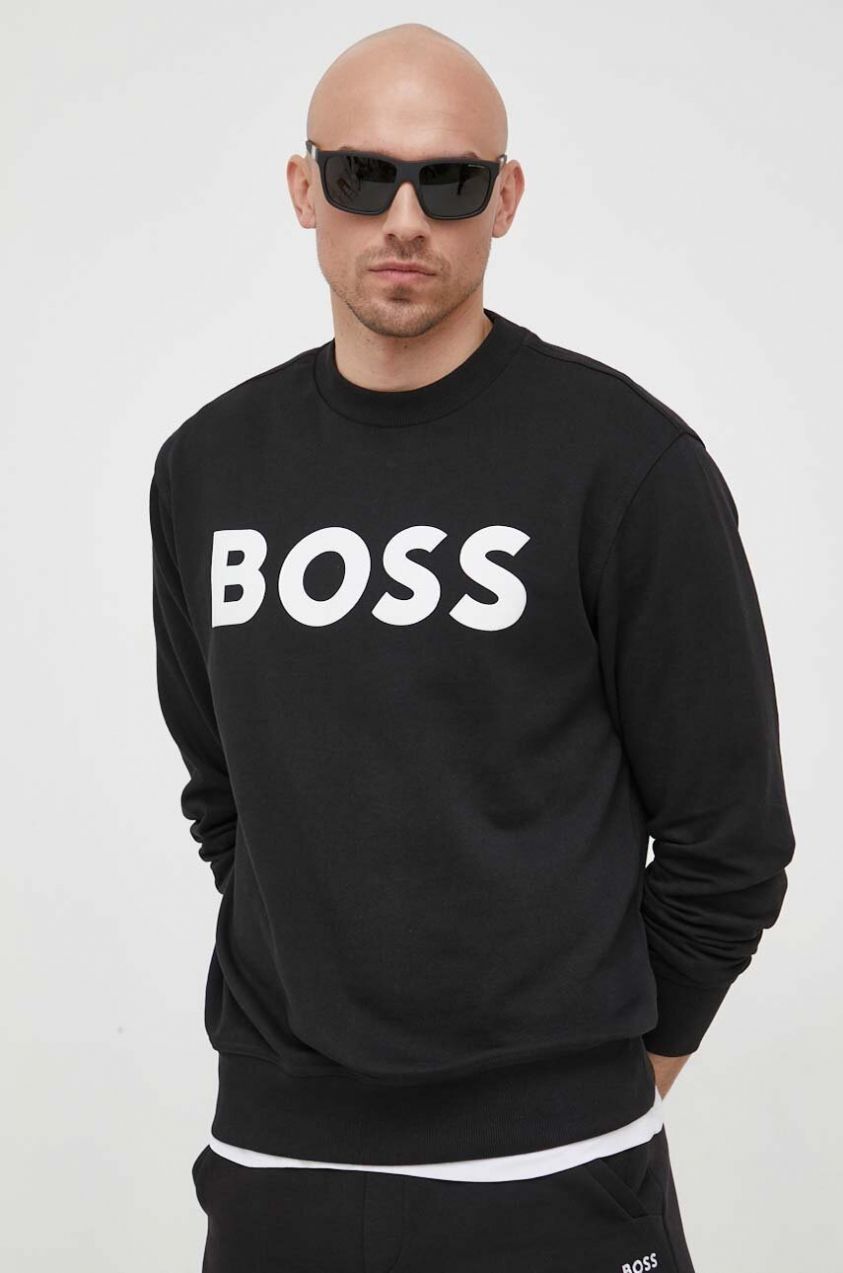 Bavlnená mikina BOSS BOSS ORANGE WeBasicCrew pánska,čierna farba,s potlačou,50487133