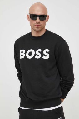 Bavlnená mikina BOSS BOSS ORANGE WeBasicCrew pánska,čierna farba,s potlačou,50487133
