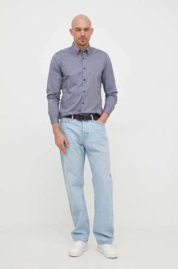 Bavlnená košeľa BOSS BOSS ORANGE pánska,tmavomodrá farba,regular,s talianskym golierom,50489341