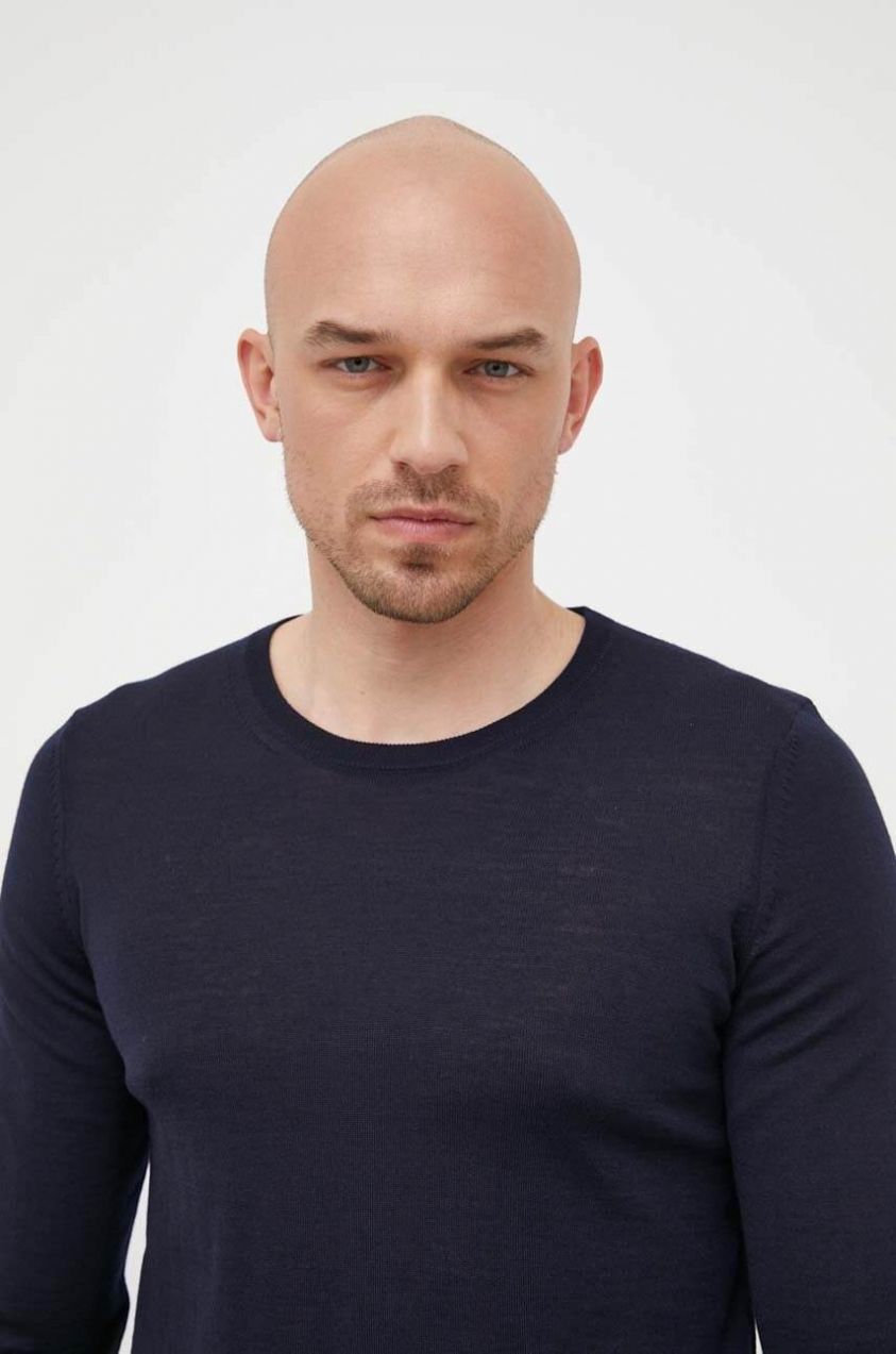 Vlnený sveter BOSS Leno-P pánsky,tmavomodrá farba,tenký,50468239