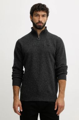 Vlnený sveter Barbour tmavomodrá farba, ľahký, s polorolákom, MKN0339