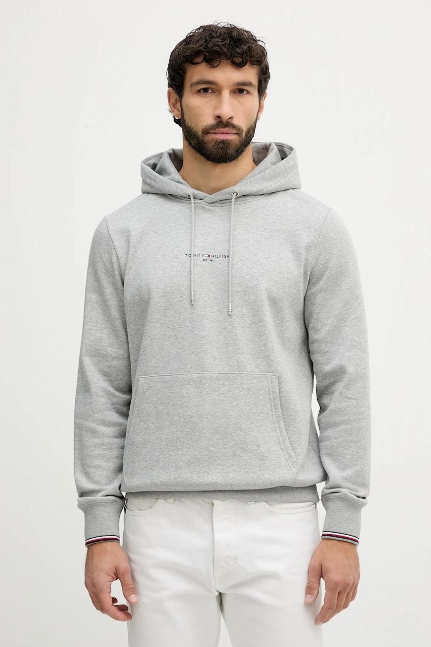 Mikina Tommy Hilfiger čierna farba, s kapucňou, MW0MW32673