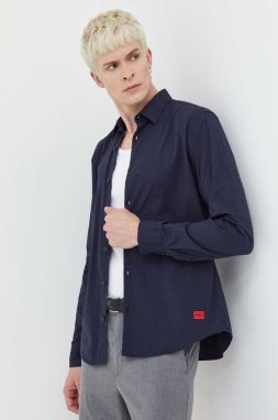 Košeľa HUGO Ermo pánska,tmavomodrá farba,slim,s klasickým golierom,50500216