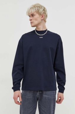 Bavlnené tričko s dlhým rukávom HUGO Daposo tmavomodrá farba,jednofarebný,50511029