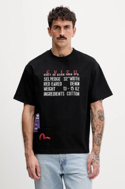 Bavlnené tričko Evisu Slogan and Poster Print pánske, čierna farba, s potlačou, 2EAHTM3TS8056LFCT