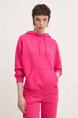 Bavlnená mikina HUGO Delfinia dámska, ružová farba, s kapucňou, s nášivkou, 50522423