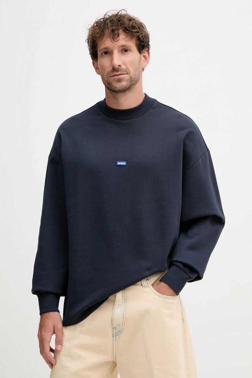 Bavlnená mikina Hugo Blue Nedro jednofarebná
