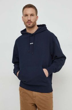 Bavlnená mikina Boss Orange WeSmallhood pánska,tmavomodrá farba,s kapucňou,s potlačou,50514530