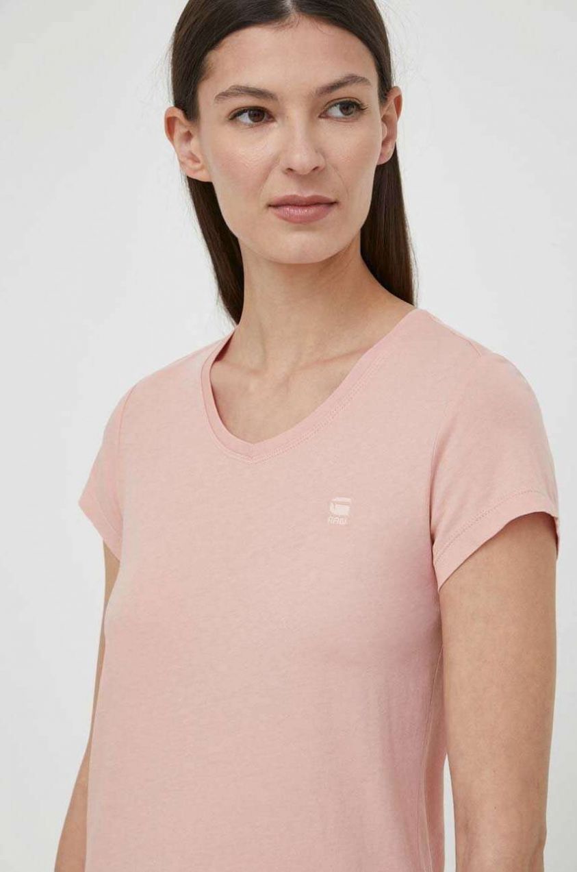 Bavlnené tričko G-Star Raw Eyben slim v t 2.0 dámske, ružová farba, D24533-4107, D24533-4107
