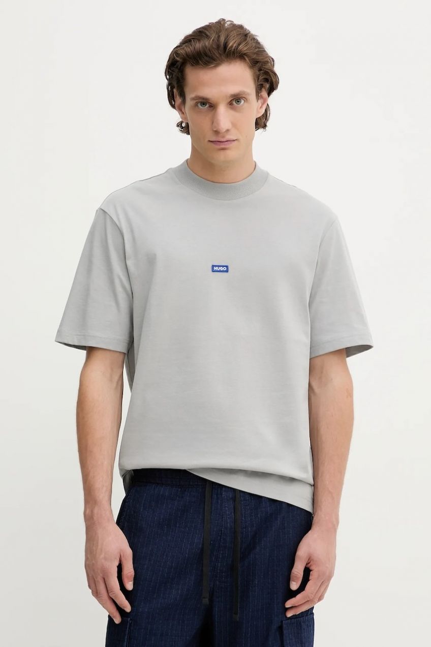 Bavlnené tričko Hugo Blue Nieros pánske, čierna farba, jednofarebné, 50509991