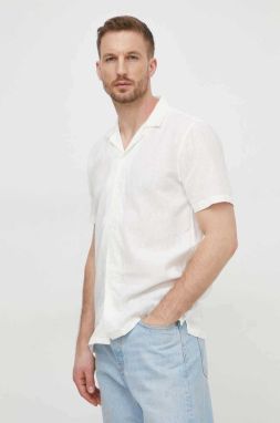 Ľanová košeľa Lindbergh béžová farba, voľný strih