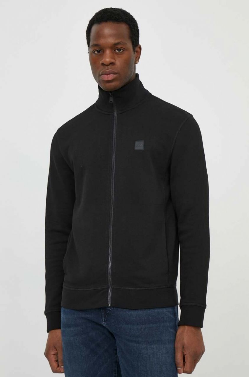 Bavlnená mikina BOSS Orange Zestart pánska, čierna farba, jednofarebná, 50511709