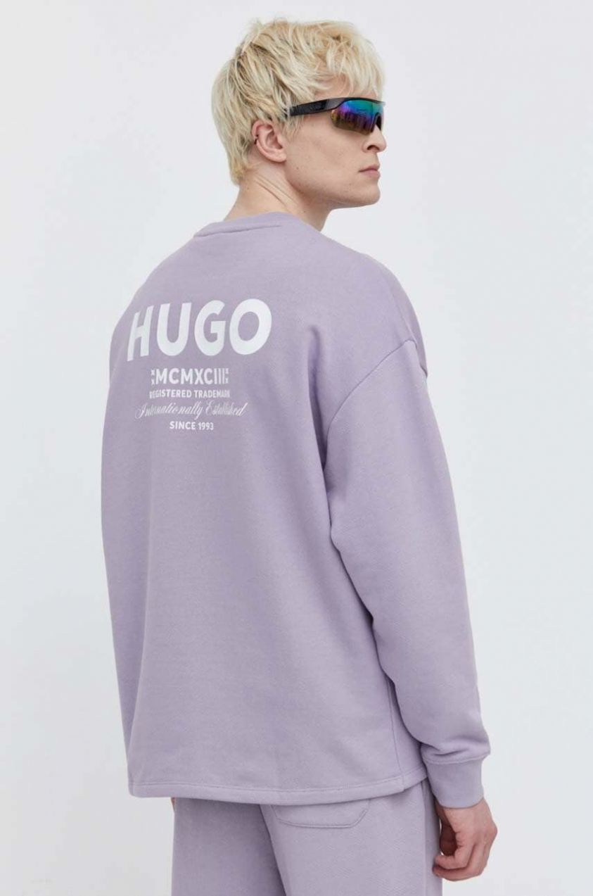 Bavlnená mikina Hugo Blue Naviu pánska,fialová farba,s potlačou,50510732