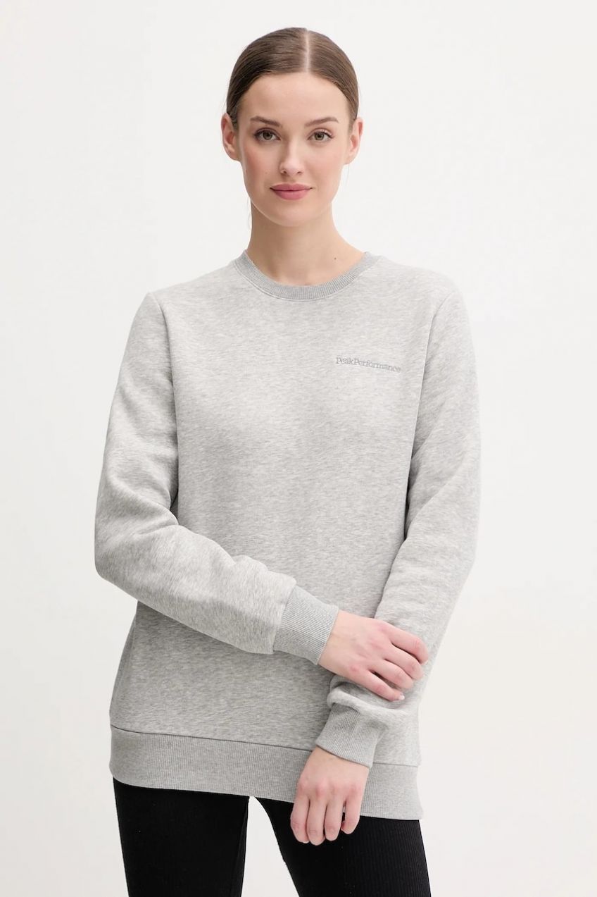 Mikina Peak Performance dámska, šedá farba, jednofarebná