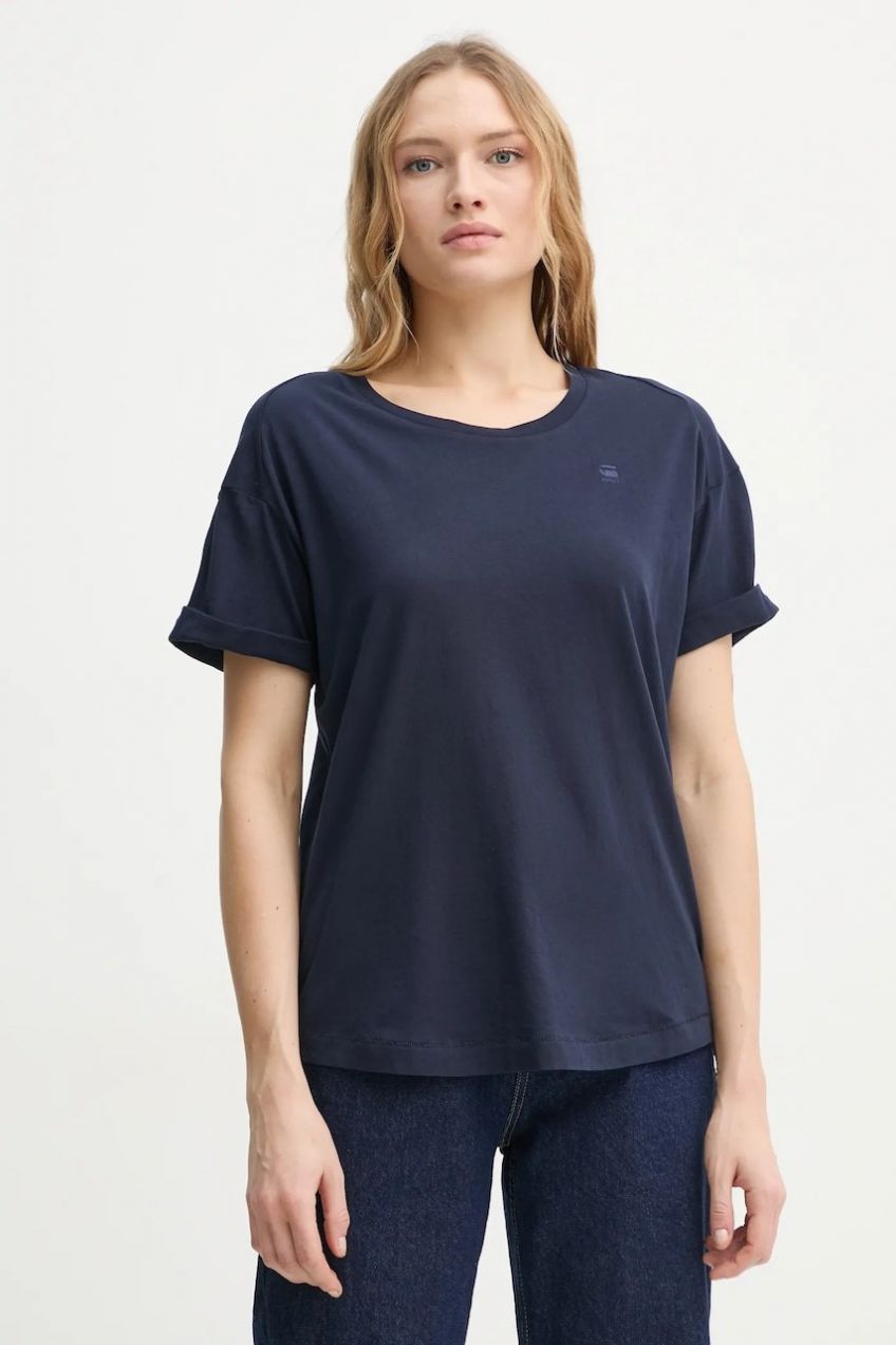 Bavlnené tričko G-Star Rolled up sl BF dámsky, tmavomodrá farba, D24524-4107