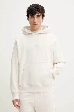 Bavlnená mikina Hugo Blue Nazardo pánska, béžová farba, s kapucňou, s potlačou, 50510724