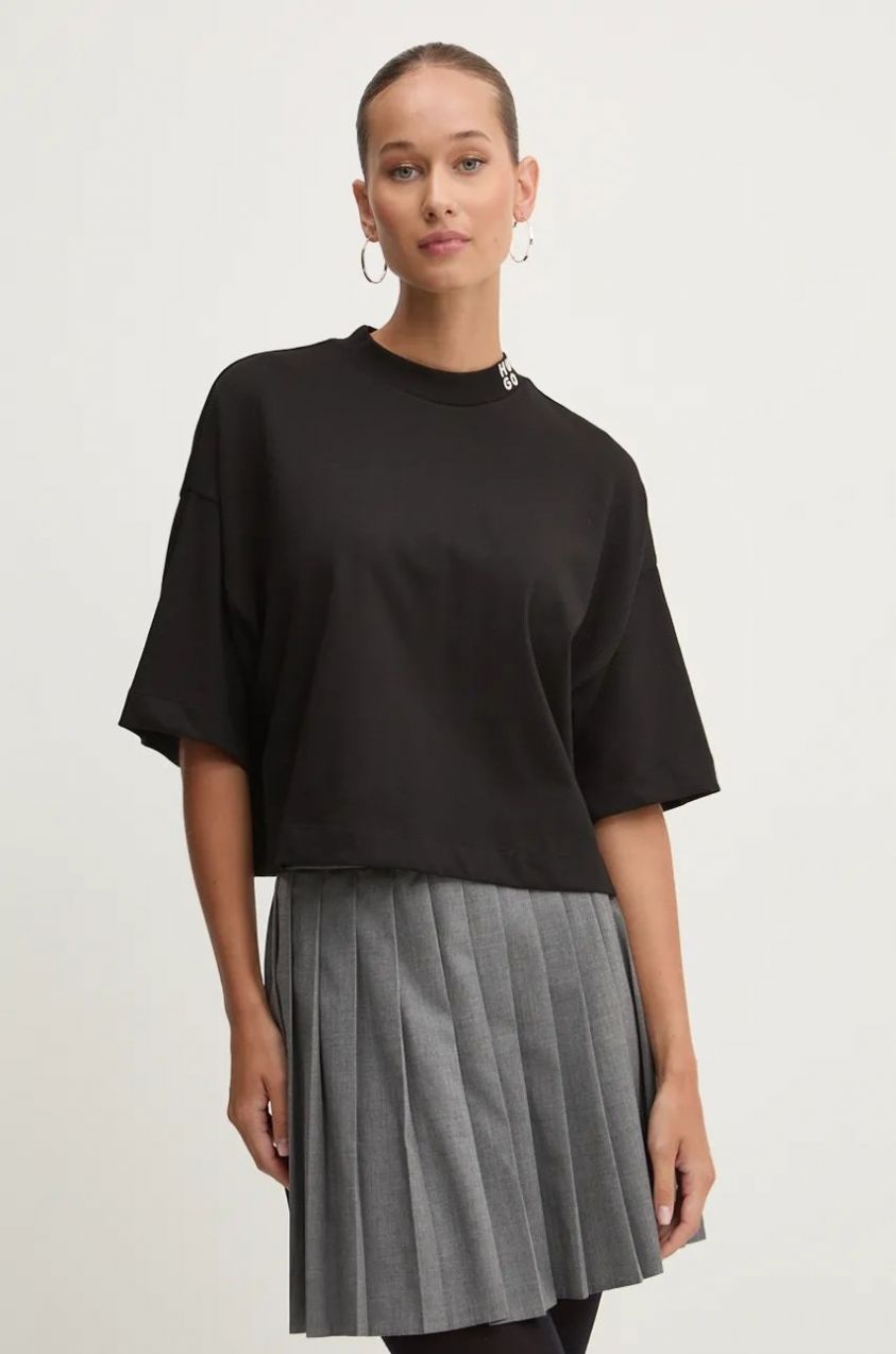 Bavlnené tričko HUGO Damelody dámske, čierna farba, 50520187